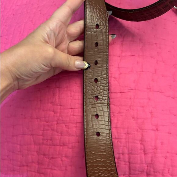 Brown Crocodile Embossed Leather Belt, L 46 inch